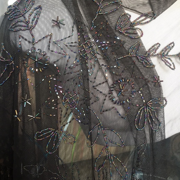 Sheer Beaded Fringed Shawl - Picture 7 of 8